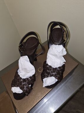 Gucci Brown Braided Leather Ankle-Strap Sandals